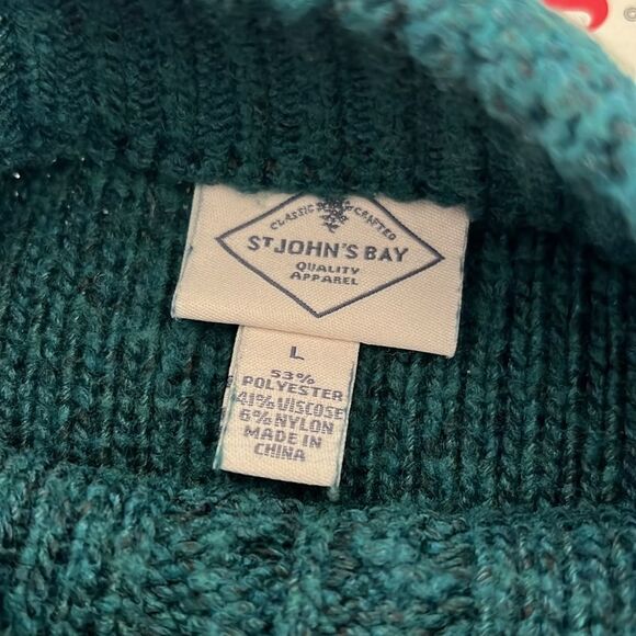 St John Bay winter knitted sweater royal green high necklines design ropes front - Picture 9 of 9